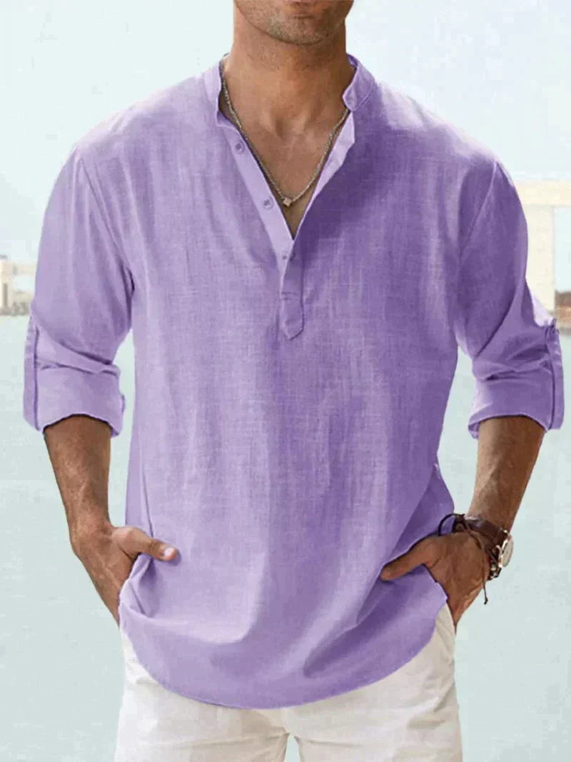Camicia di Lino, Mezza Manica in Cotone, Camicia Estiva da Uomo-Modaso