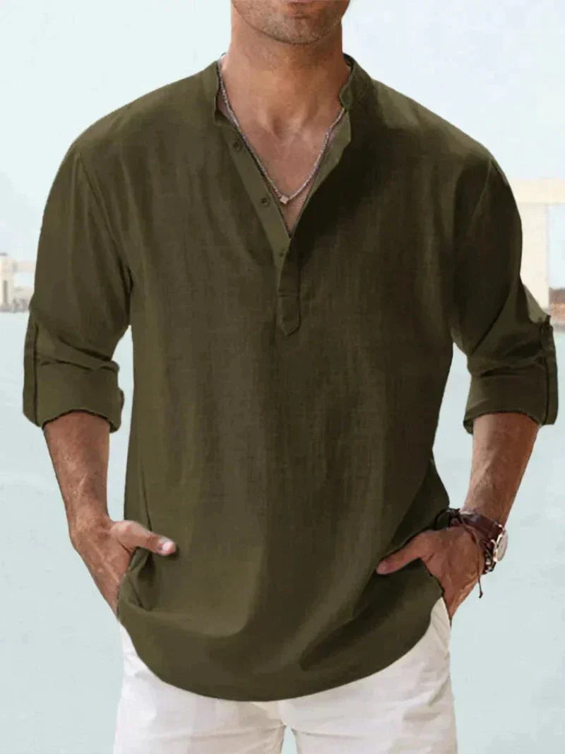 Camicia di Lino, Mezza Manica in Cotone, Camicia Estiva da Uomo-Modaso
