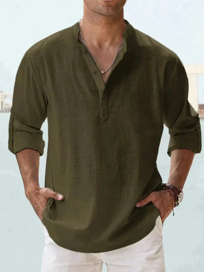Camicia di Lino, Mezza Manica in Cotone, Camicia Estiva da Uomo-Modaso