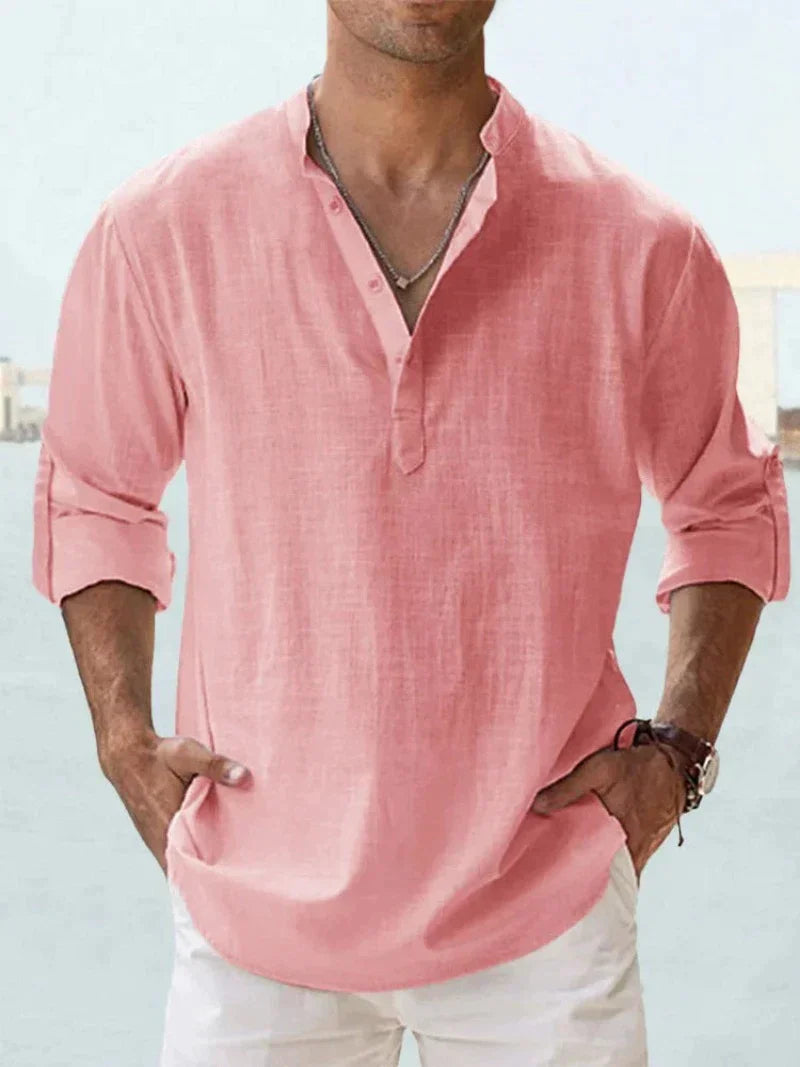 Camicia di Lino, Mezza Manica in Cotone, Camicia Estiva da Uomo-Modaso