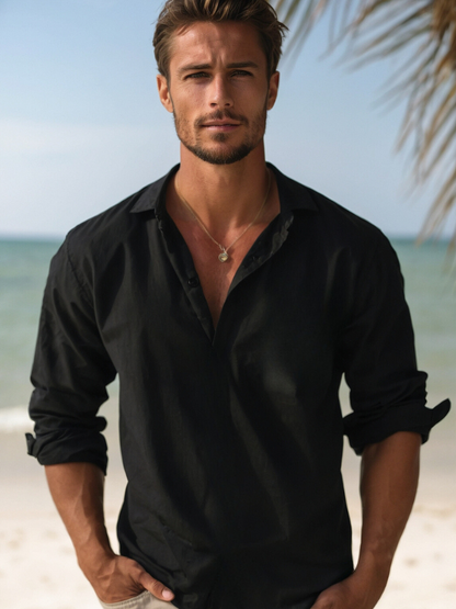 Camicia di Lino, Mezza Manica in Cotone, Camicia Estiva da Uomo-Modaso