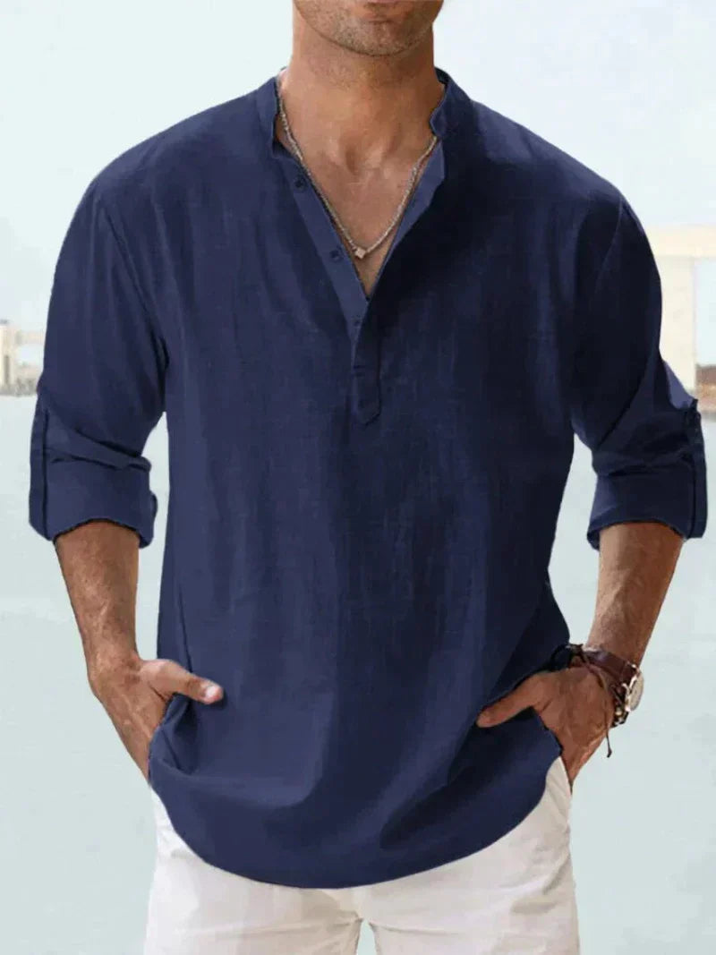 Camicia di Lino, Mezza Manica in Cotone, Camicia Estiva da Uomo-Modaso