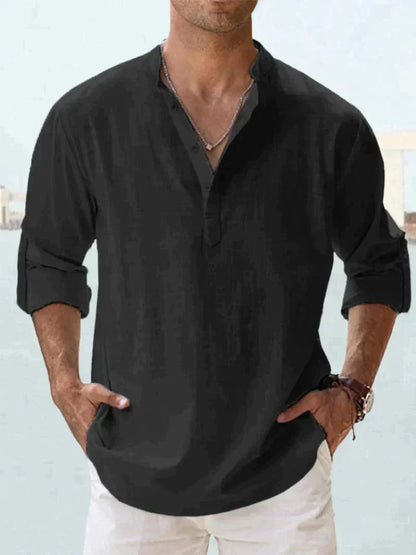 Camicia di Lino, Mezza Manica in Cotone, Camicia Estiva da Uomo-Modaso