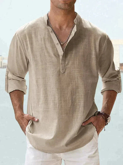 Camicia di Lino, Mezza Manica in Cotone, Camicia Estiva da Uomo-Modaso