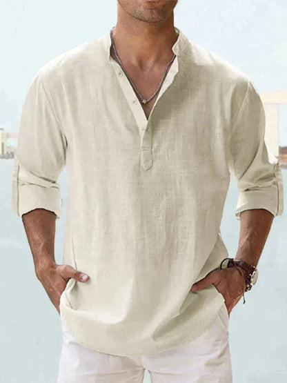 Camicia di Lino, Mezza Manica in Cotone, Camicia Estiva da Uomo-Modaso