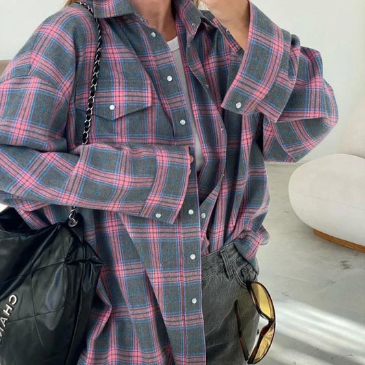 Camicia di flanella - Cotone - Plaid - Camicia oversize - Camicie di flanella da donna-Modasso