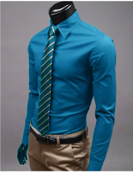 Camicia elegante - Manica lunga - Slim Fit - Camicia con bottoni - Camicie da uomo-Blu Verde-M-Modasso