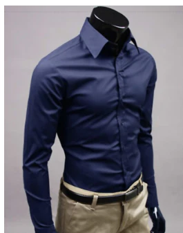 Camicia elegante - Manica lunga - Slim Fit - Camicia con bottoni - Camicie da uomo-Blu scuro-M-Modasso