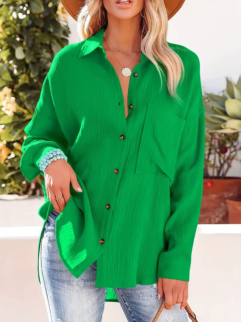 Camicia in lino, Maniche lunghe, Abbottonatura, Blusa, Vestibilità ampia-Modaso