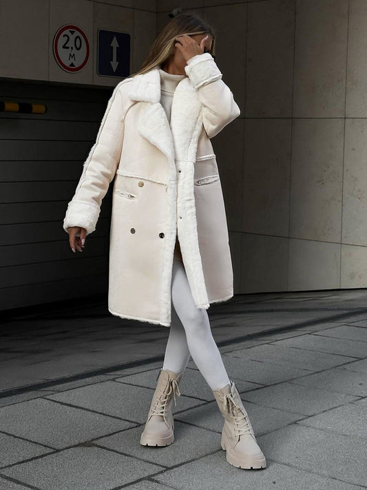 Cappotto invernale da donna - Lungo - Con pelliccia - Cappotto in pelle scamosciata - Cappotto in pelliccia sintetica-Modasso