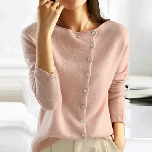 Cardigan Abbottonato | Leggero | Asimmetrico | Cardigan in maglia | Abbigliamento donna-Rosa-S-Modasso