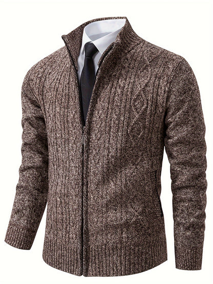 Cardigan Lavorato a Maglia | Caldo | Collo alto | Cardigan con zip | Cardigan da uomo-Caffè-S-Modasso
