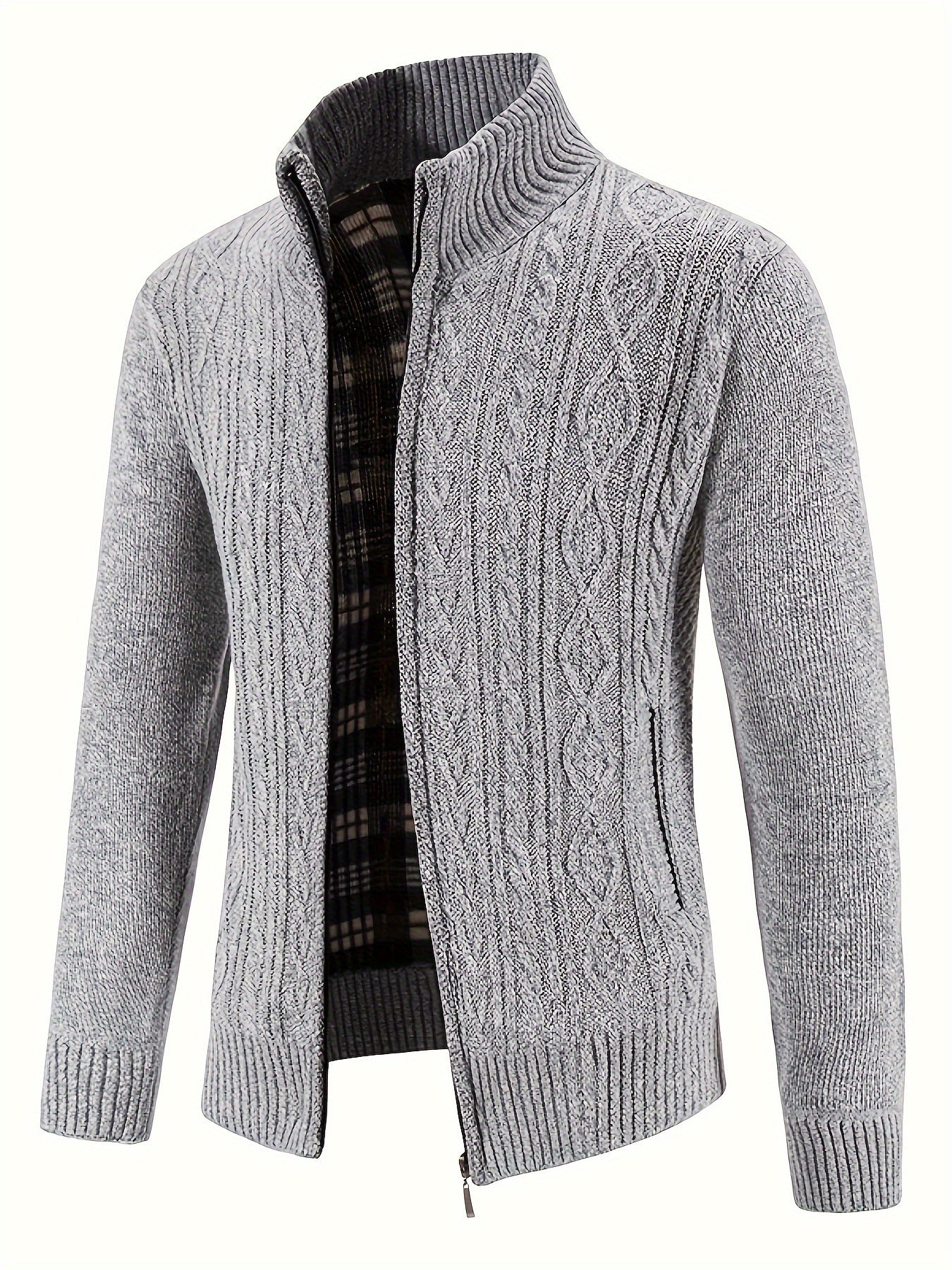 Cardigan Lavorato a Maglia | Caldo | Collo alto | Cardigan con zip | Cardigan da uomo-Grigio-S-Modasso