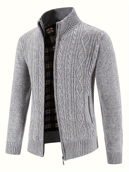 Cardigan Lavorato a Maglia | Caldo | Collo alto | Cardigan con zip | Cardigan da uomo-Grigio-S-Modasso