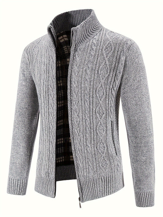 Cardigan Lavorato a Maglia | Caldo | Collo alto | Cardigan con zip | Cardigan da uomo-Grigio-S-Modasso