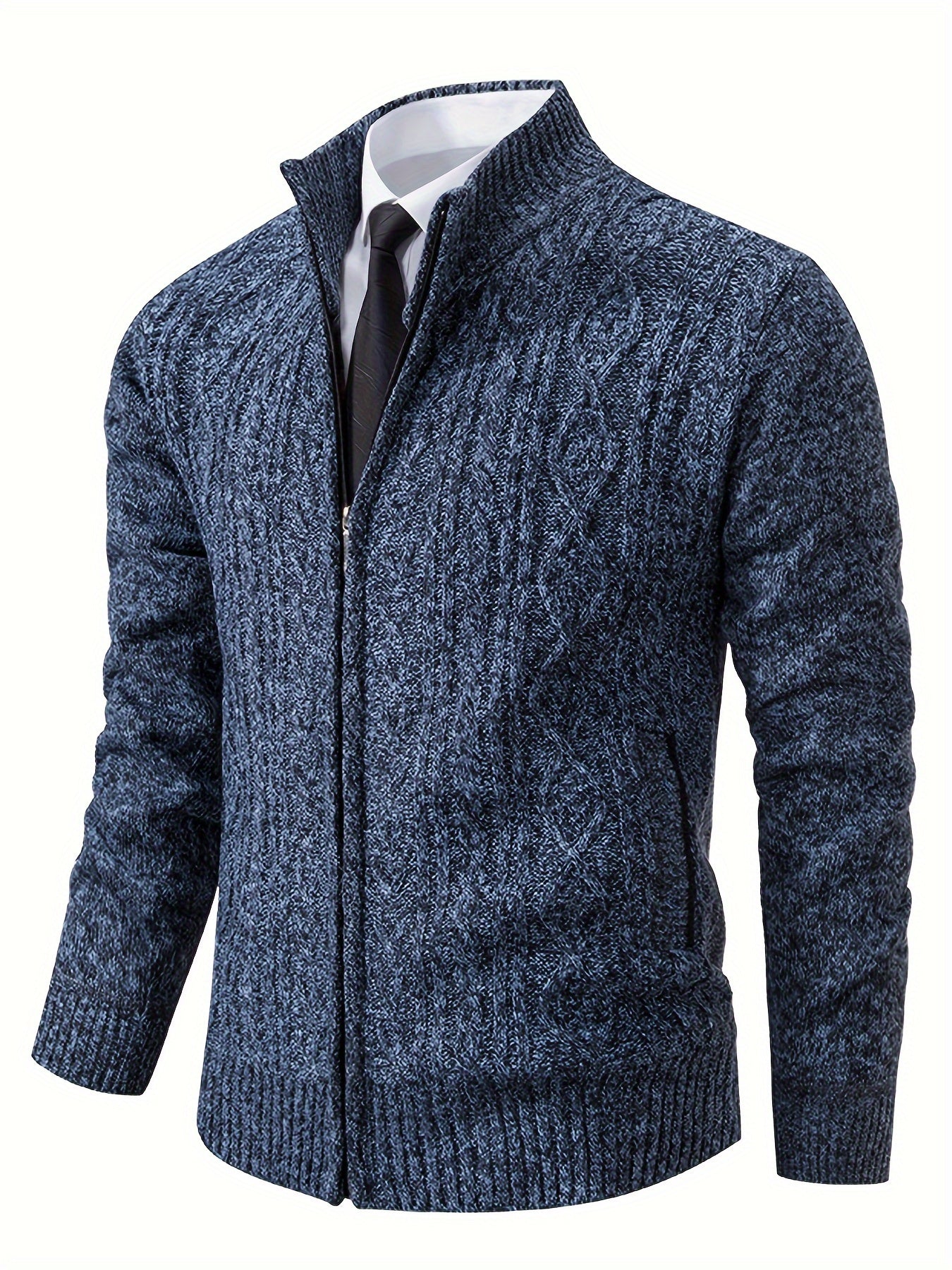 Cardigan Lavorato a Maglia | Caldo | Collo alto | Cardigan con zip | Cardigan da uomo-Grigio Scuro-S-Modasso
