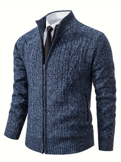 Cardigan Lavorato a Maglia | Caldo | Collo alto | Cardigan con zip | Cardigan da uomo-Grigio Scuro-S-Modasso