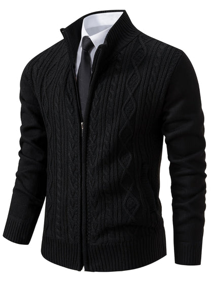 Cardigan Lavorato a Maglia | Caldo | Collo alto | Cardigan con zip | Cardigan da uomo-Nero-S-Modasso