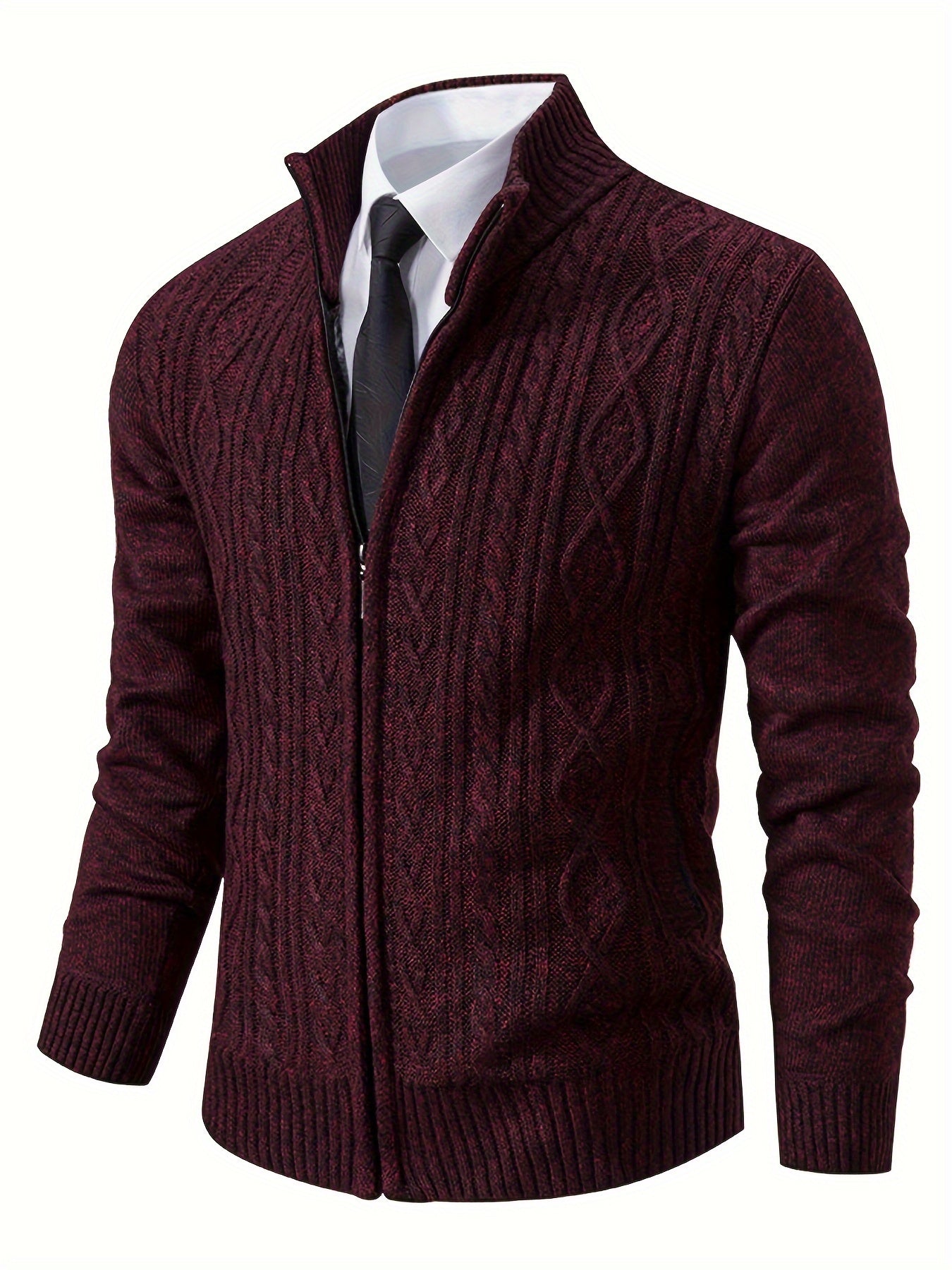 Cardigan Lavorato a Maglia | Caldo | Collo alto | Cardigan con zip | Cardigan da uomo-Rosso-S-Modasso