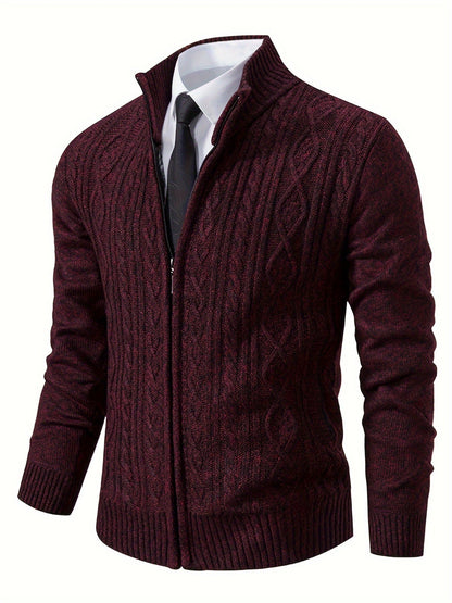 Cardigan Lavorato a Maglia | Caldo | Collo alto | Cardigan con zip | Cardigan da uomo-Rosso-S-Modasso