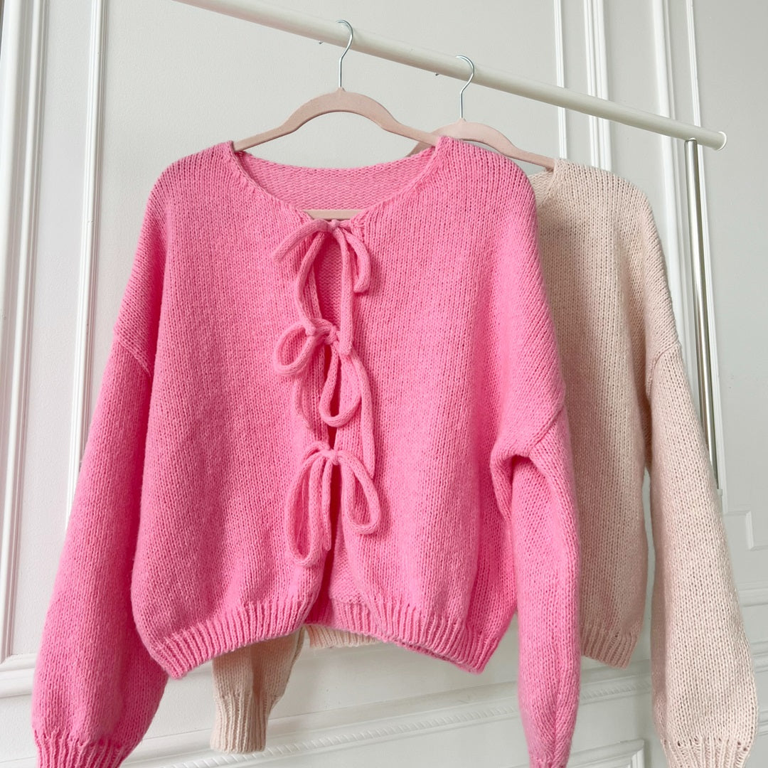 Cardigan in Maglia Oversize con Fiocchi da Donna-Modaso