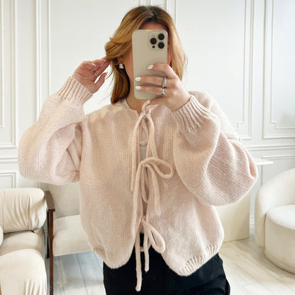 Cardigan in Maglia Oversize con Fiocchi da Donna-Modaso