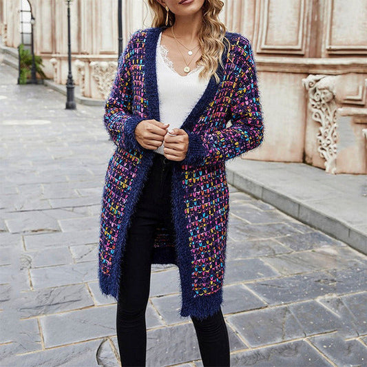 Cardigan lungo - Aperto davanti - Caldo - Cardigan lavorato a maglia - Maglieria da donna-Viola-S-Modasso