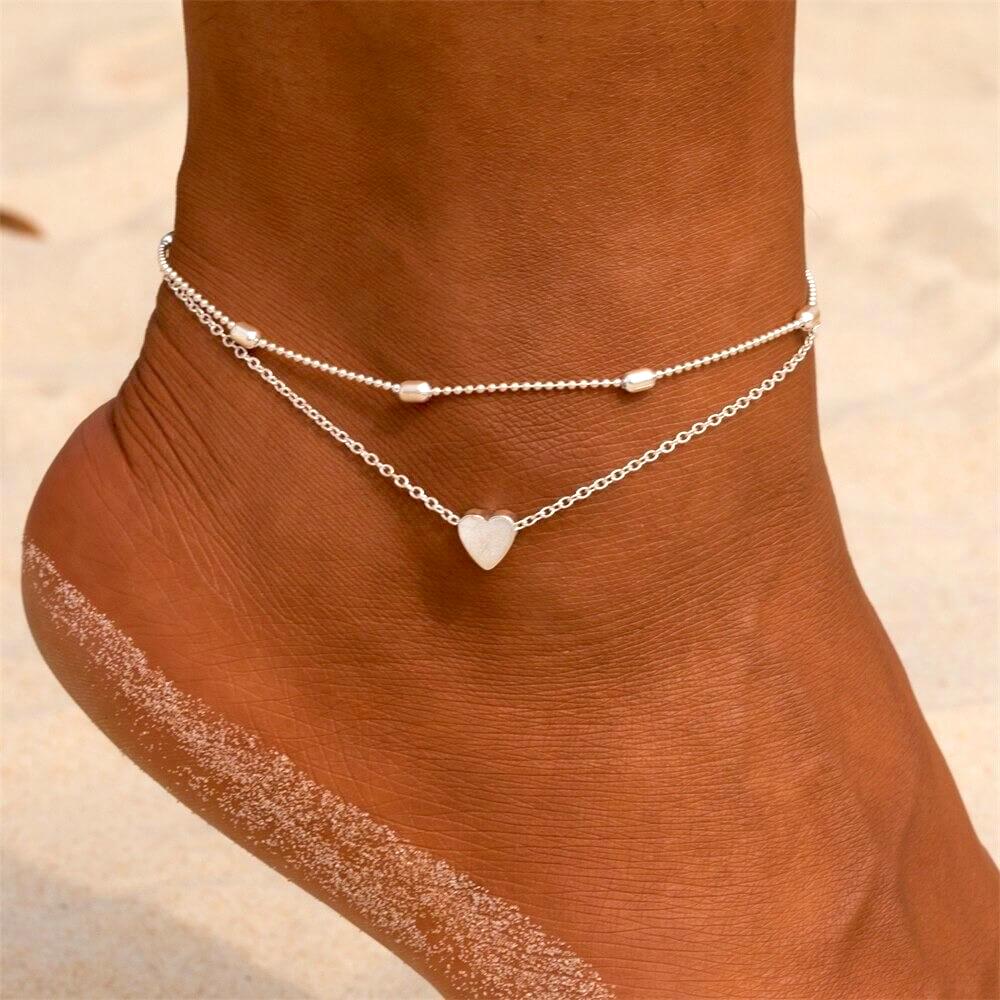 Cavigliera con Cuore, Cavigliera in Argento e Oro-Argento-Modaso