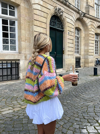 Chunky Cardigan, Lavorato a maglia, Senza bottoni, Cardigan oversize, Abbigliamento donna-Arancione-S-Modaso
