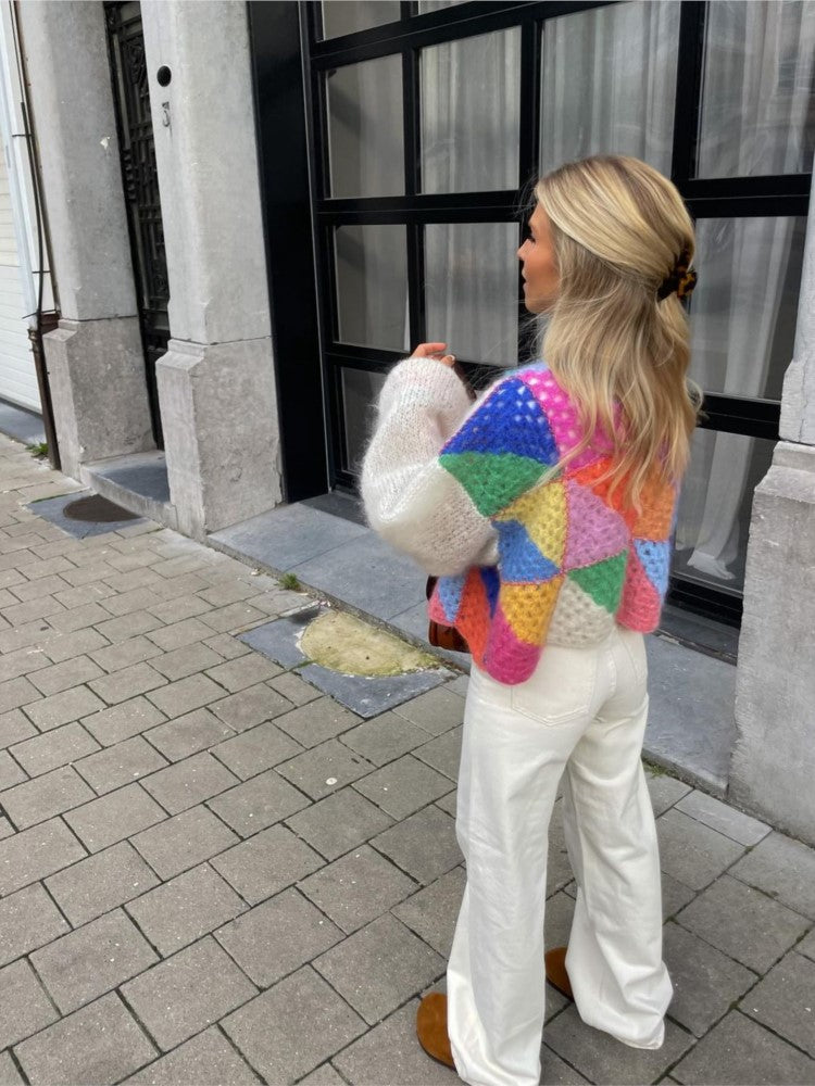 Chunky Cardigan, Lavorato a maglia, Senza bottoni, Cardigan oversize, Abbigliamento donna-Arcobaleno-S-Modaso