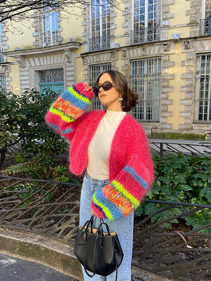 Chunky Cardigan, Lavorato a maglia, Senza bottoni, Cardigan oversize, Abbigliamento donna-Rosso-S-Modaso