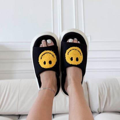 Ciabatte Smiley, Ciabatte con Faccina Sorridente e Suola in Gomma-Nero-35-36-Modaso