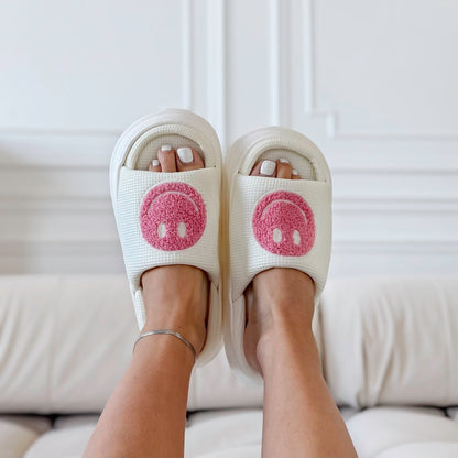 Ciabatte Smiley, Ciabatte con Faccina Sorridente e Suola in Gomma-Rosa-35-36-Modaso