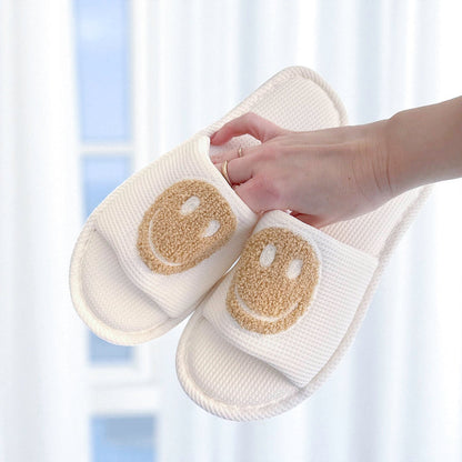 Ciabatte Smiley, Pantofole Slip-On con Faccina per Donna-Beige-35-36-Modaso