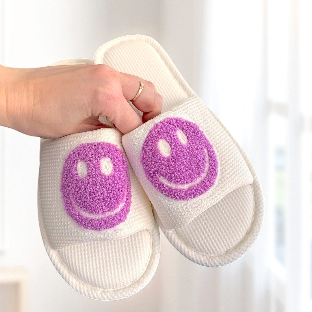 Ciabatte Smiley, Pantofole Slip-On con Faccina per Donna-Viola-35-36-Modaso
