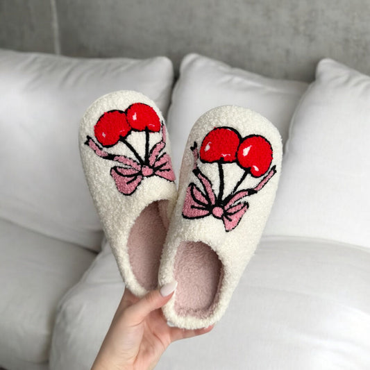 Ciabatte con Ciliegie e Fiocco da Donna, in Peluche-36-37-Modaso