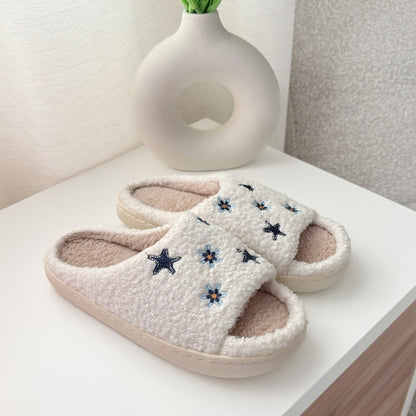 Ciabatte in Peluche con Stelle, Donna Punta Aperta-36-37-Modaso