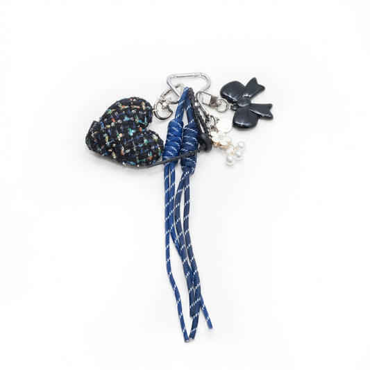 Ciondolo per Borsa a Cuore in Tweed, Charm Donna, Portachiavi-Blu-Modaso