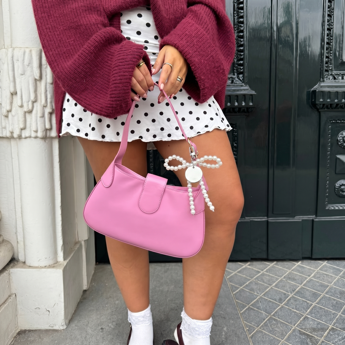 Ciondolo per Borsa a Fiocco di Perle, Charm Donna, Portachiavi-Modaso