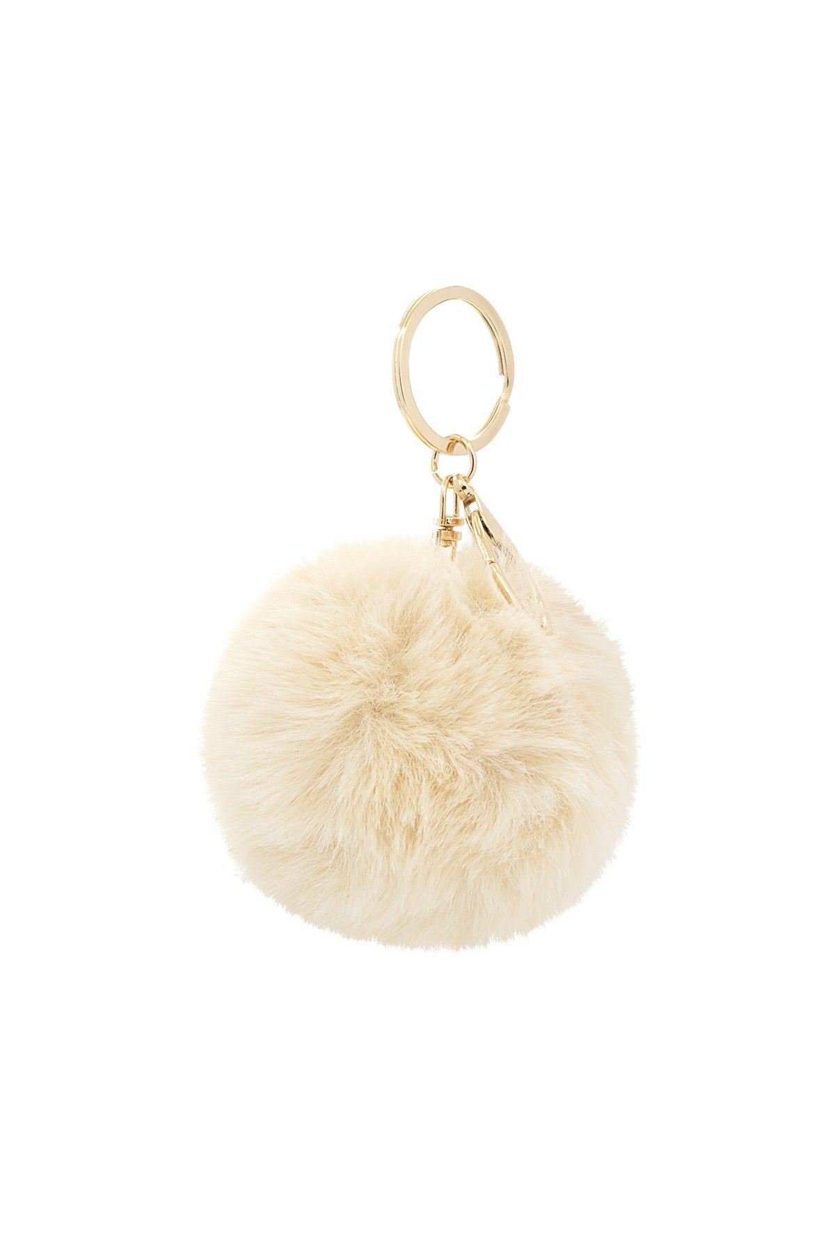Ciondolo per Borsa a Pompon in Pelliccia Sintetica Bianco, Charm Donna, Portachiavi-Modaso