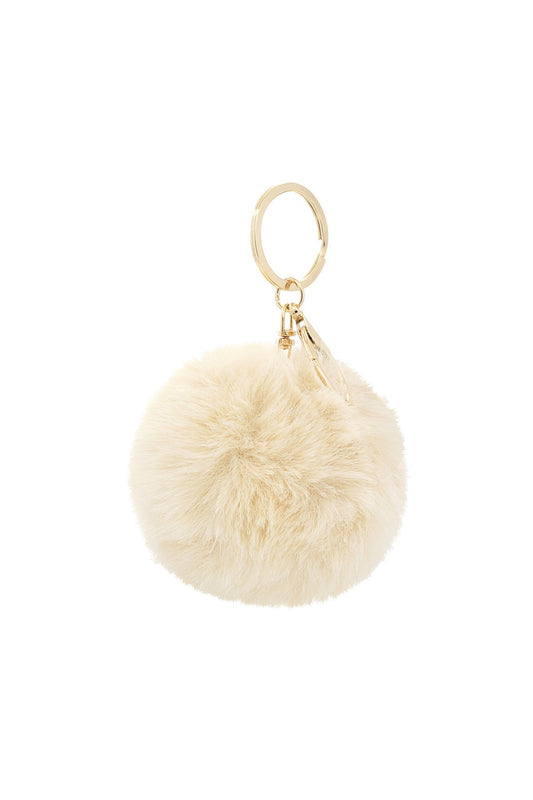 Ciondolo per Borsa a Pompon in Pelliccia Sintetica Bianco, Charm Donna, Portachiavi-Modaso