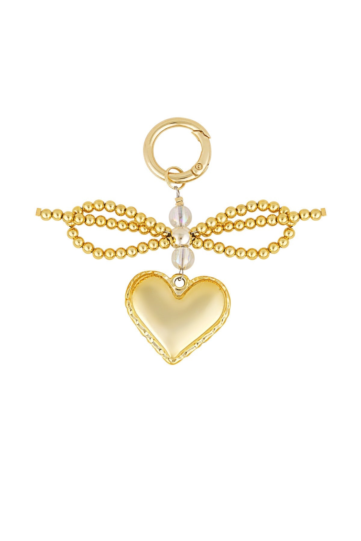 Ciondolo per Borsa con Cuore Dorato e Perle, Charm Donna, Portachiavi-Modaso