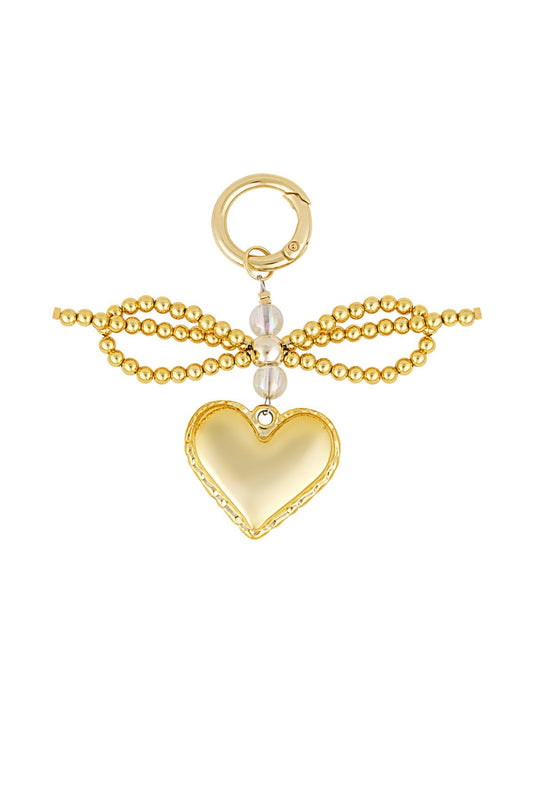 Ciondolo per Borsa con Cuore Dorato e Perle, Charm Donna, Portachiavi-Modaso