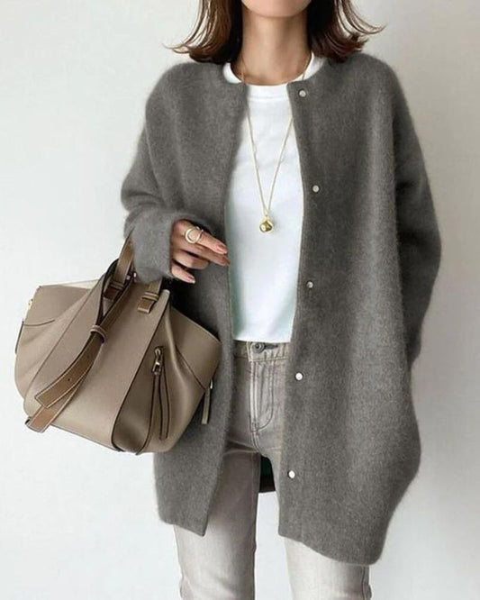 Coatigan da donna - Cardigan in maglia con bottoni di lunghezza media-Grigio-S-Modasso