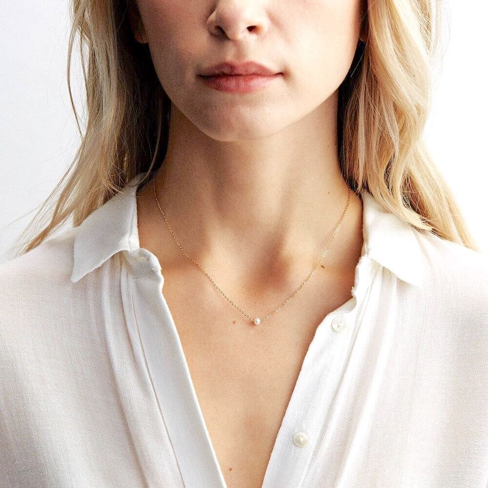 Collana Dorata con Perla, Minimalista a Strati da Donna-Singolo Strato con Perla-Modaso