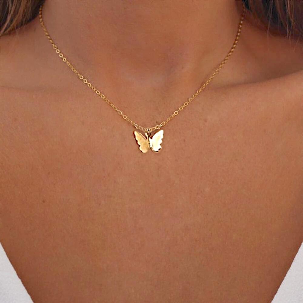 Collana con Pendente a Farfalla Dorata da Donna-Farfalla Singola-Modaso