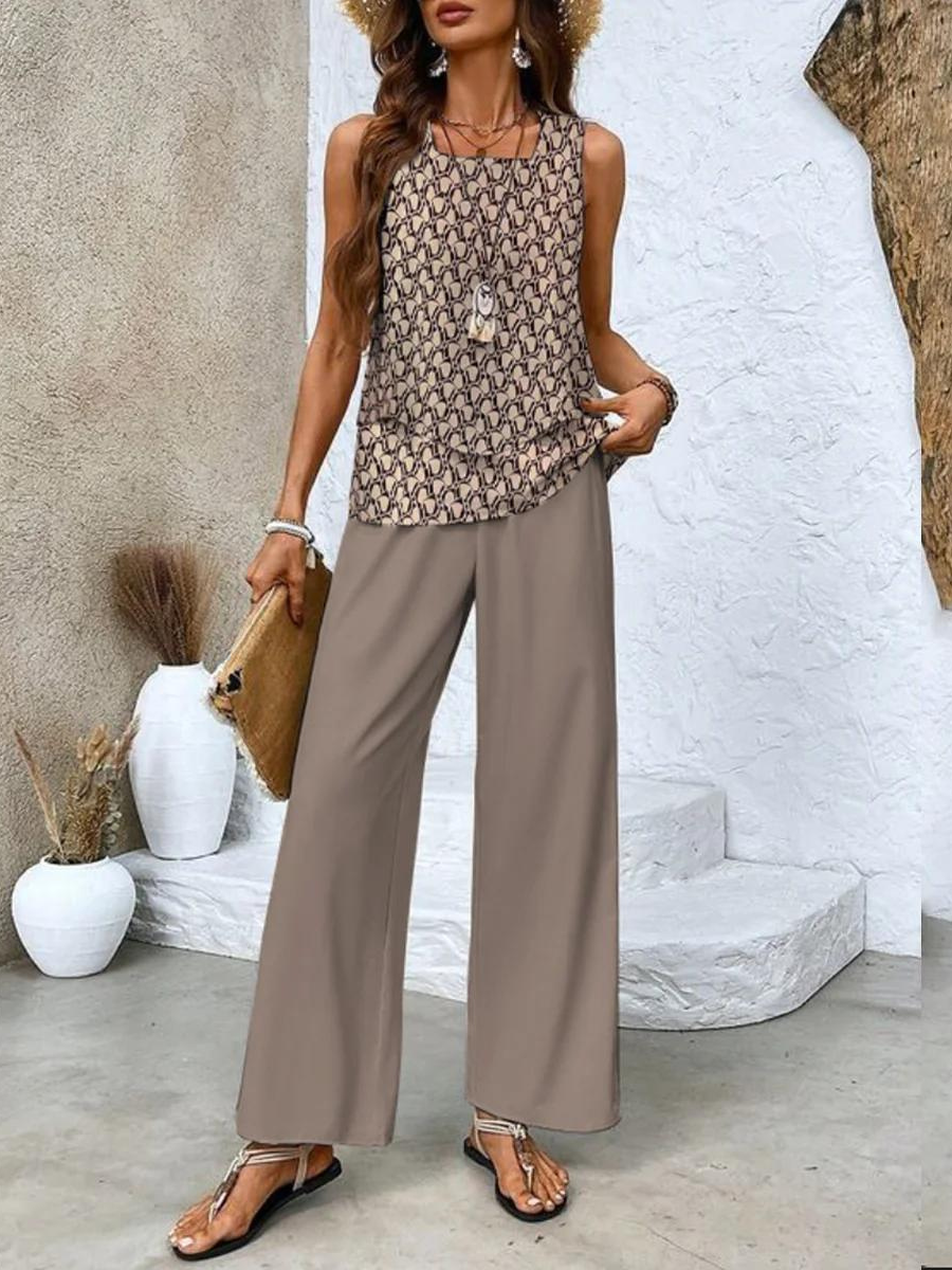 Completo Coordinato, Pantaloni Palazzo e Top da Donna, Estivo-Modaso