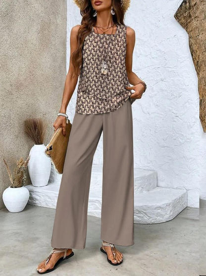 Completo Coordinato, Pantaloni Palazzo e Top da Donna, Estivo-Modaso