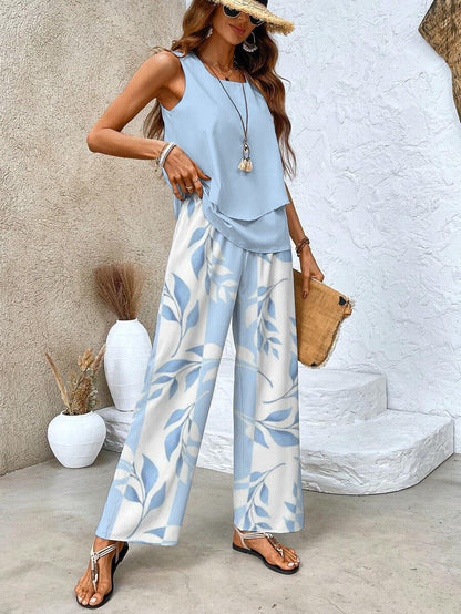 Completo Coordinato, Pantaloni Palazzo e Top da Donna, Estivo-Modaso