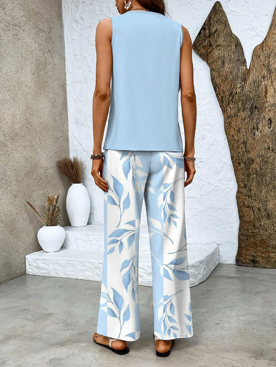 Completo Coordinato, Pantaloni Palazzo e Top da Donna, Estivo-Modaso